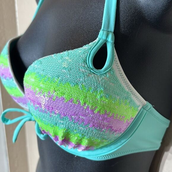Victoria’s Secret 32C sequin color keyhole halter bombshell push up bikini top - Picture 2 of 5
